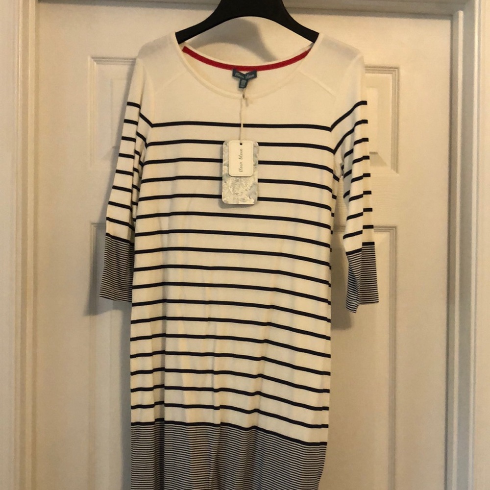 Fleur bleue shift navy and white stripe dress NWT S